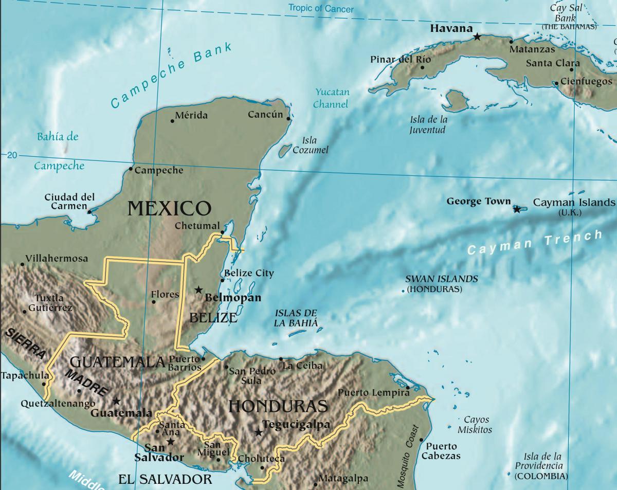 kort af gulf Hondúras