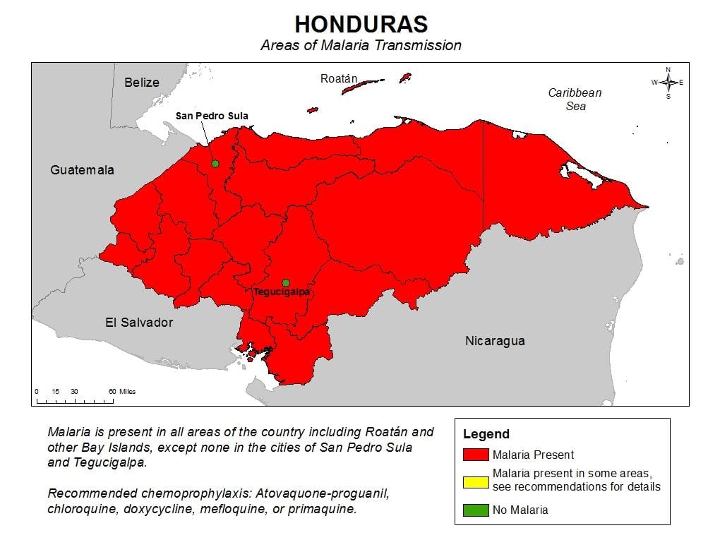 kort af Hondúras malaríu